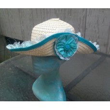 Mujer&apos;s Fancy Sun Hat Straw  Teal & Blue  Wide Brim Removable Side Ornament  eb-03284568
